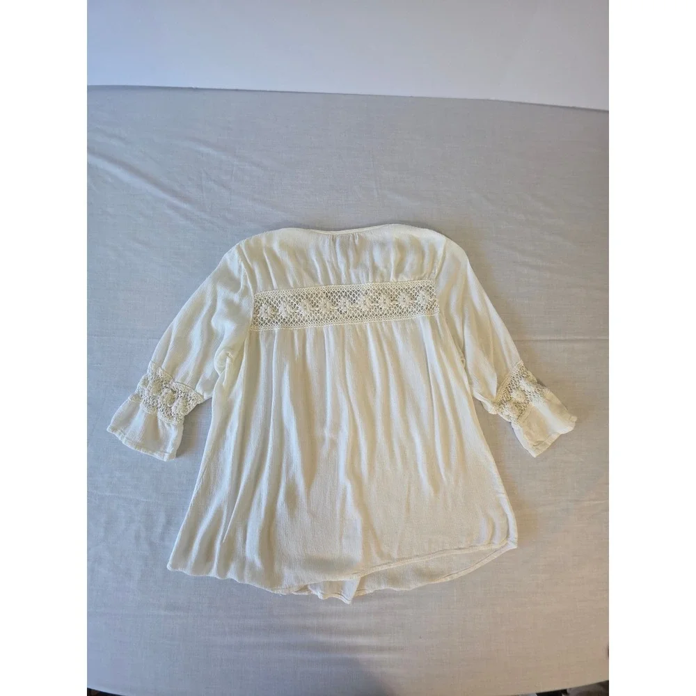 World Market Blouse Crochet Lace Boho Bell Sleeve S/M Ivory Peasant‎ Top